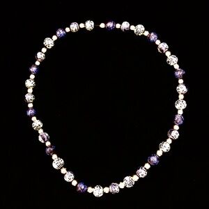 Vera Bradley Vera Beads clay necklace.  Blue and silver 17”.  Elastic string.